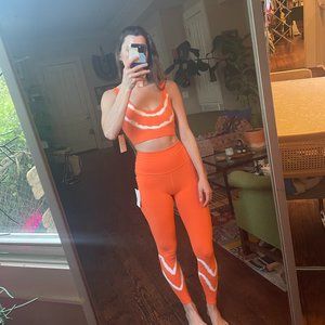 Electric & Rose Orange/White Sunset Legging + Porter Bra, Sold as Set NWT Small
